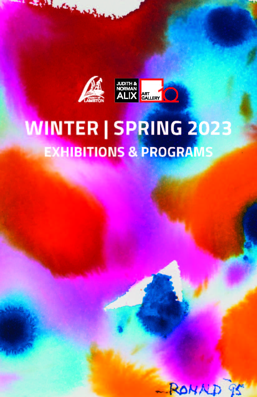 Colour splattered background with text overlay Winter / Spring 2023 Exhibitions and Programming